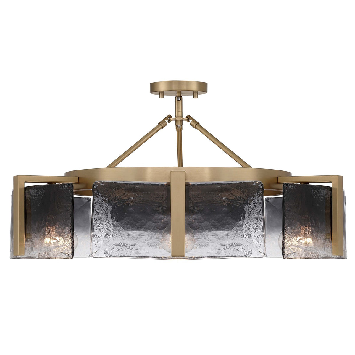 Golden Lighting Aenon 28in 6-Light Semi-Flush Mount | Rustic Brushed Champagne Brass and Smoky Water Glass | Entryway | Model 3164-6SF BCB-SWG