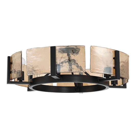 Golden Lighting Aenon 27.75in 6-Light Semi-Flush Mount | Rustic Matte Black and Amber Water Glass | Entryway & Dining Room | Model 3164-6SF BLK-AWG