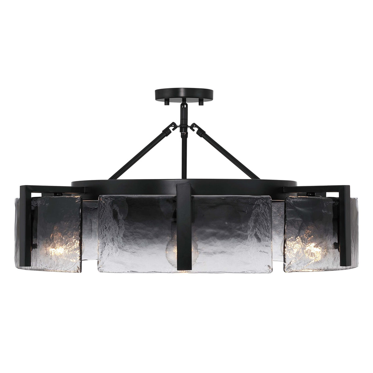 Golden Lighting Aenon 27in 6-Light Semi-Flush Mount | Rustic Matte Black and Smoky Water Glass | Entryway & Foyer | Model 3164-6SF BLK-SWG