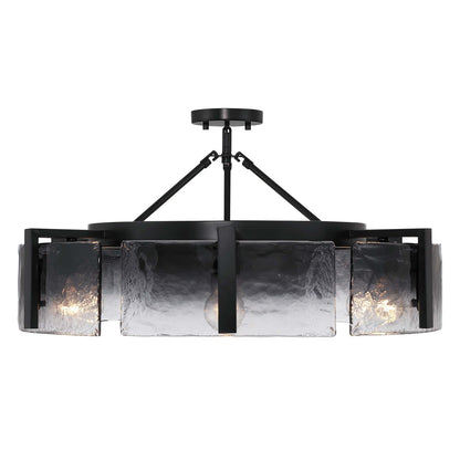 Golden Lighting Aenon 27in 6-Light Semi-Flush Mount | Rustic Matte Black and Smoky Water Glass | Entryway & Foyer | Model 3164-6SF BLK-SWG