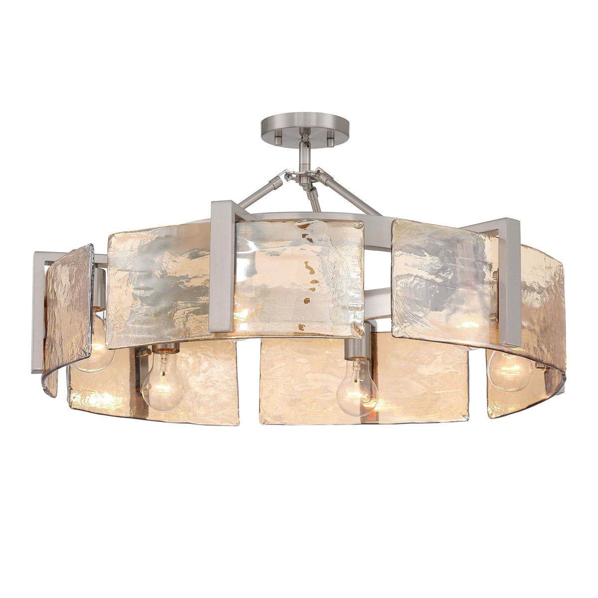 Golden Lighting Aenon 27in 6-Light Semi-Flush Mount | Rustic Pewter and Amber Water Glass | Entryway & Kitchen | Model 3164-6SF PW-AWG