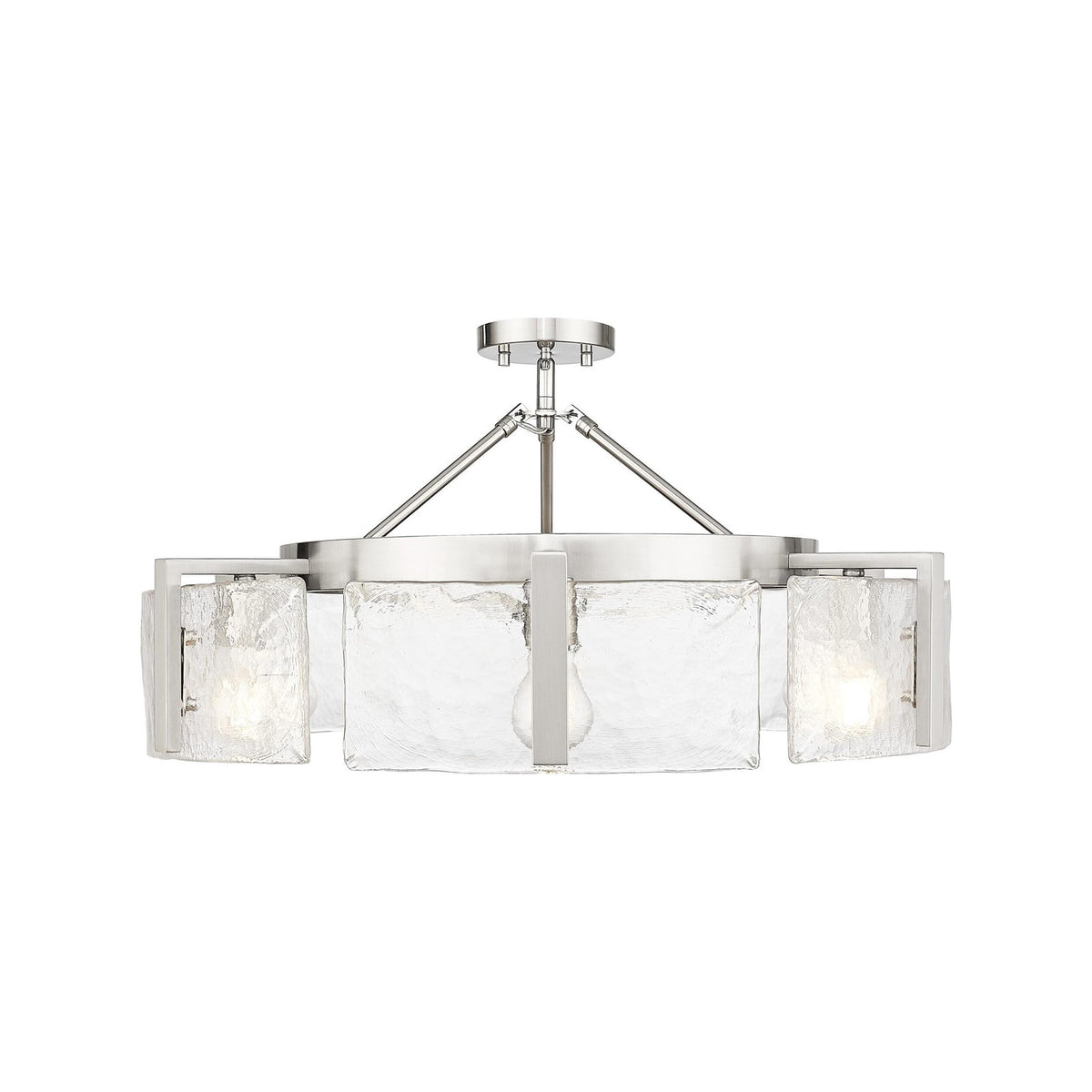 Golden Lighting Aenon 28in 6-Light Semi-Flush Mount | Rustic Pewter and Hammered Water Glass | Entryway & Foyer | Model 3164-6SF PW-HWG