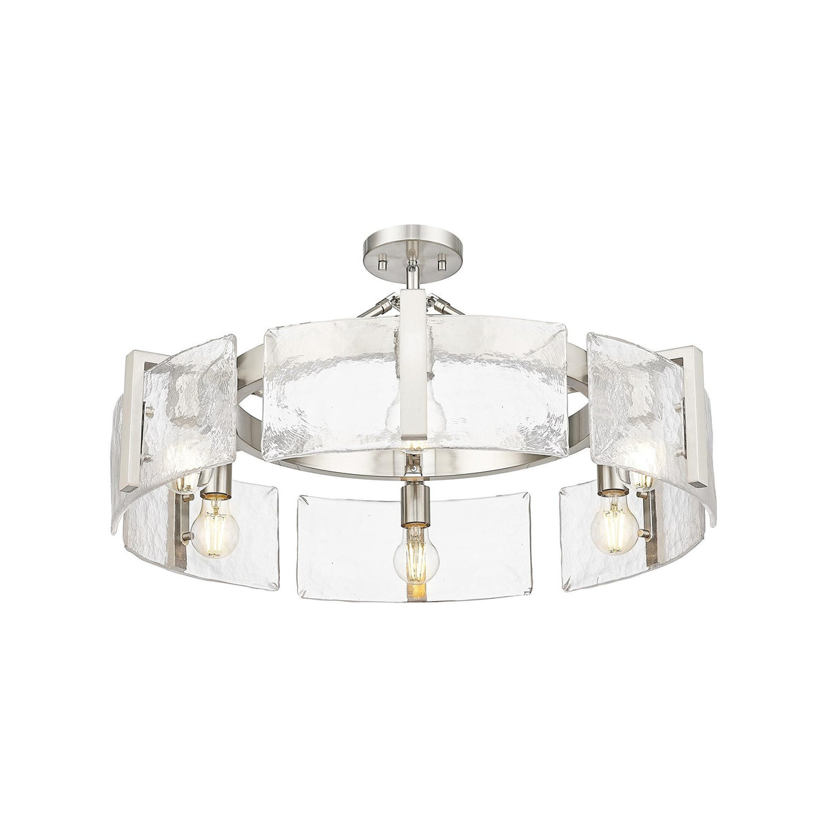 Golden Lighting Aenon 28in 6-Light Semi-Flush Mount | Rustic Pewter and Hammered Water Glass | Entryway & Foyer | Model 3164-6SF PW-HWG
