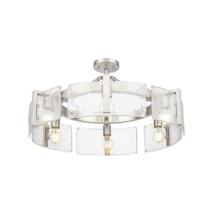 Golden Lighting Aenon 28in 6-Light Semi-Flush Mount | Rustic Pewter and Hammered Water Glass | Entryway & Foyer | Model 3164-6SF PW-HWG