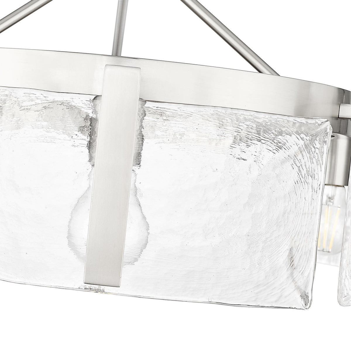 Golden Lighting Aenon 28in 6-Light Semi-Flush Mount | Rustic Pewter and Hammered Water Glass | Entryway & Foyer | Model 3164-6SF PW-HWG