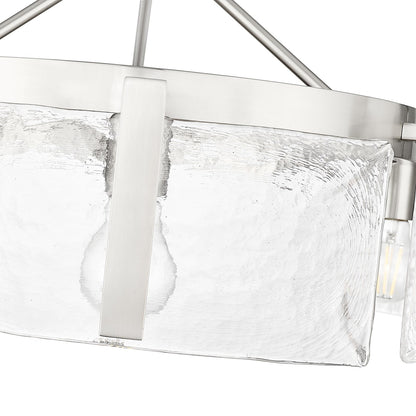 Golden Lighting Aenon 28in 6-Light Semi-Flush Mount | Rustic Pewter and Hammered Water Glass | Entryway & Foyer | Model 3164-6SF PW-HWG