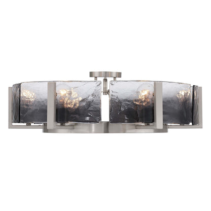 Golden Lighting Aenon 27.75in 6-Light Semi-Flush Mount | Rustic Pewter and Smoky Water Glass | Foyer & Dining Room | Model 3164-6SF PW-SWG