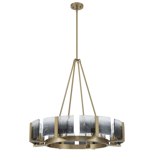 Golden Lighting Aenon 32in 8-Light Chandelier | Rustic Brushed Champagne Brass and Smoky Water Glass | Dining Room & Foyer | Model 3164-8 BCB-SWG