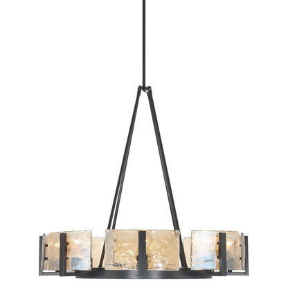 Golden Lighting Aenon 32in 8-Light Chandelier | Rustic Matte Black and Amber Water Glass | Dining Room & Foyer | Model 3164-8 BLK-AWG