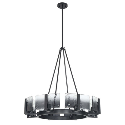 Golden Lighting Aenon 32in 8-Light Chandelier | Rustic Matte Black and Smoky Water Glass | Dining Room & Foyer | Model 3164-8 BLK-SWG