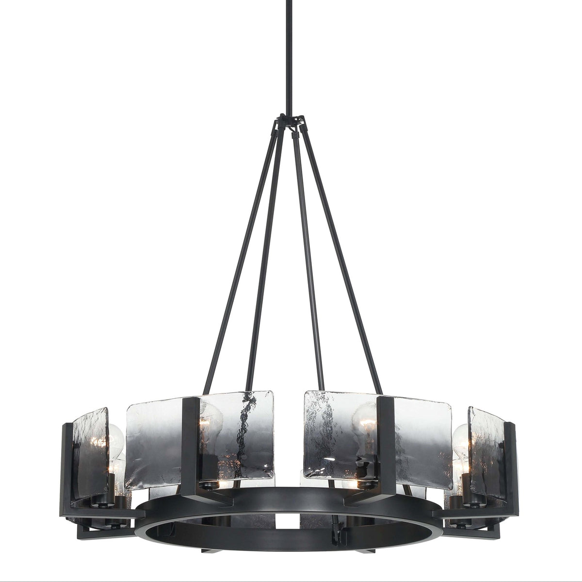 Golden Lighting Aenon 32in 8-Light Chandelier | Rustic Matte Black and Smoky Water Glass | Dining Room & Foyer | Model 3164-8 BLK-SWG