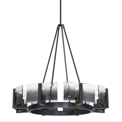 Golden Lighting Aenon 32in 8-Light Chandelier | Rustic Matte Black and Smoky Water Glass | Dining Room & Foyer | Model 3164-8 BLK-SWG