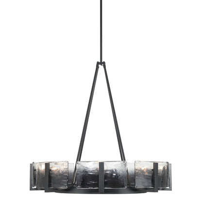 Golden Lighting Aenon 32in 8-Light Chandelier | Rustic Matte Black and Smoky Water Glass | Dining Room & Foyer | Model 3164-8 BLK-SWG