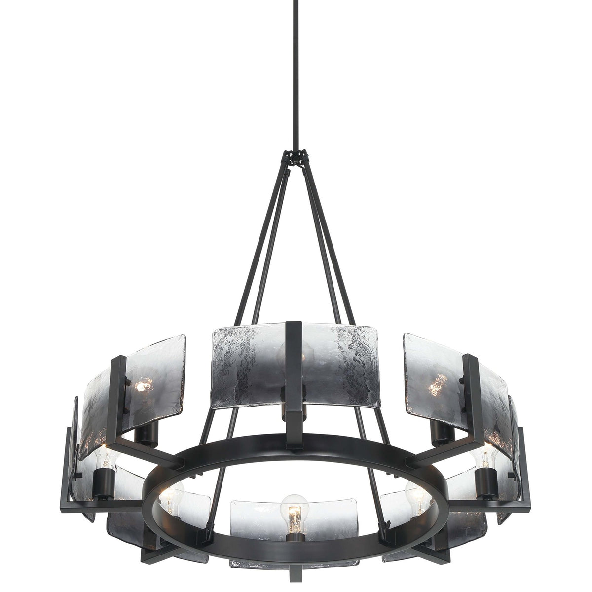 Golden Lighting Aenon 32in 8-Light Chandelier | Rustic Matte Black and Smoky Water Glass | Dining Room & Foyer | Model 3164-8 BLK-SWG