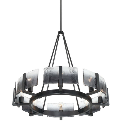 Golden Lighting Aenon 32in 8-Light Chandelier | Rustic Matte Black and Smoky Water Glass | Dining Room & Foyer | Model 3164-8 BLK-SWG
