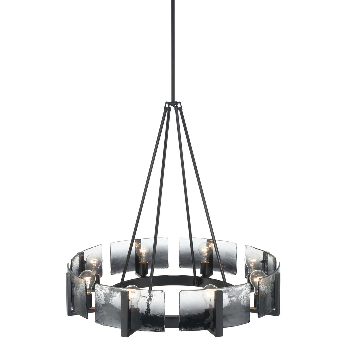 Golden Lighting Aenon 32in 8-Light Chandelier | Rustic Matte Black and Smoky Water Glass | Dining Room & Foyer | Model 3164-8 BLK-SWG