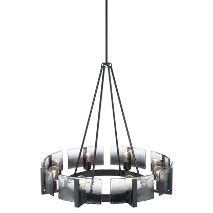 Golden Lighting Aenon 32in 8-Light Chandelier | Rustic Matte Black and Smoky Water Glass | Dining Room & Foyer | Model 3164-8 BLK-SWG