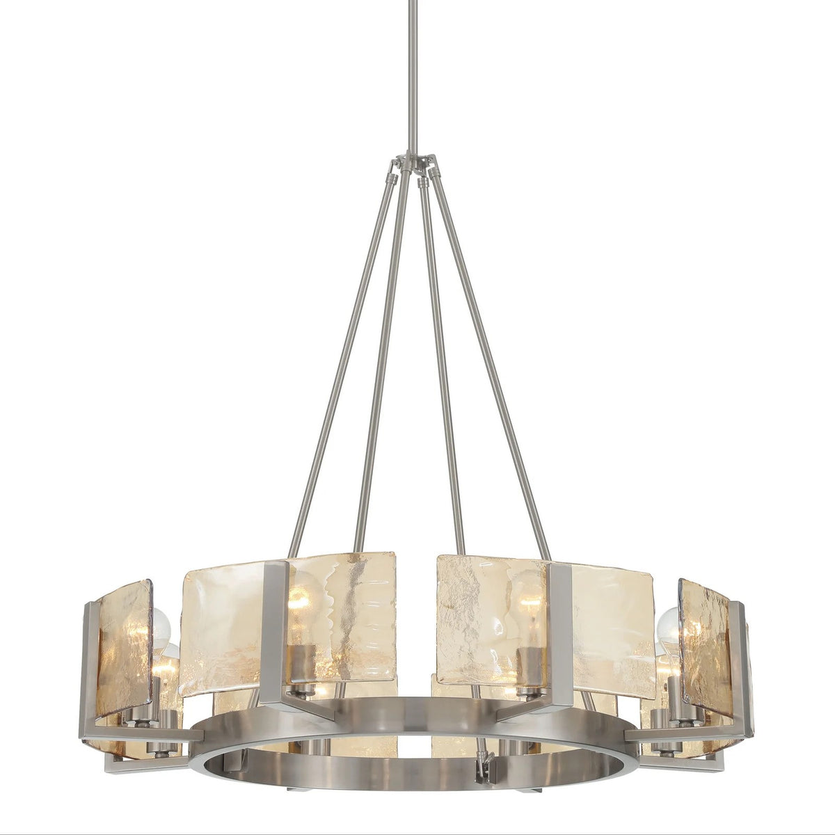 Golden Lighting Aenon 32in 8-Light Chandelier | Rustic Pewter and Amber Water Glass | Dining Room & Foyer | 32 x 32 x 30 in | Model 3164-8 PW-AWG