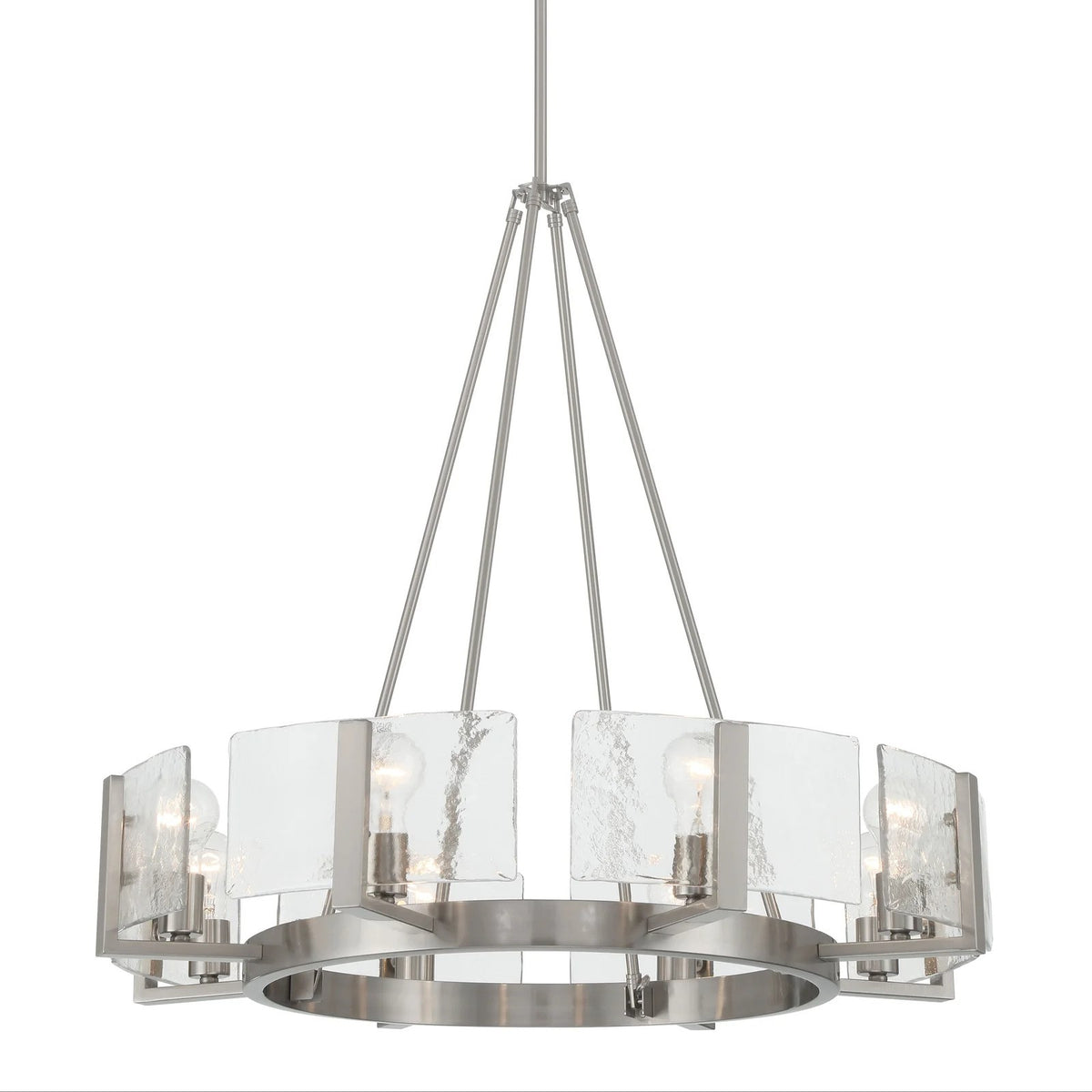 Golden Lighting Aenon 32in 8-Light Chandelier | Rustic Pewter and Hammered Water Glass | Dining Room & Foyer | 32 x 32 x 30 in | Model 3164-8 PW-HWG