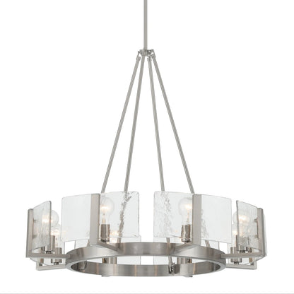 Golden Lighting Aenon 32in 8-Light Chandelier | Rustic Pewter and Hammered Water Glass | Dining Room & Foyer | 32 x 32 x 30 in | Model 3164-8 PW-HWG