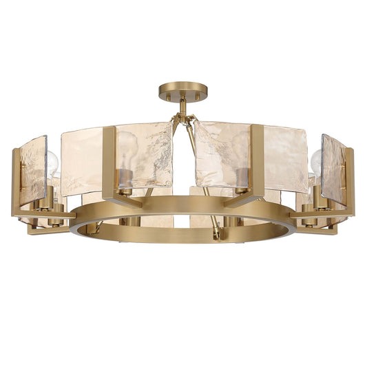 Golden Lighting Aenon 32in 8-Light Semi-Flush Mount | Rustic Brushed Champagne Brass and Amber Water Glass | Foyer & Dining | Model 3164-8SF BCB-AWG