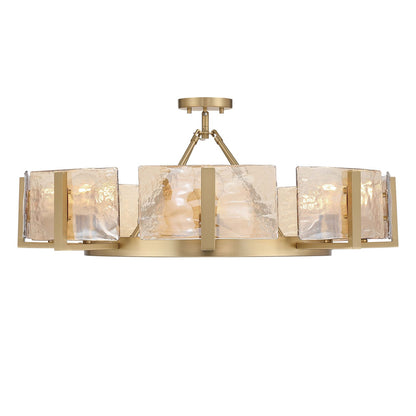 Golden Lighting Aenon 32in 8-Light Semi-Flush Mount | Rustic Brushed Champagne Brass and Amber Water Glass | Foyer & Dining | Model 3164-8SF BCB-AWG