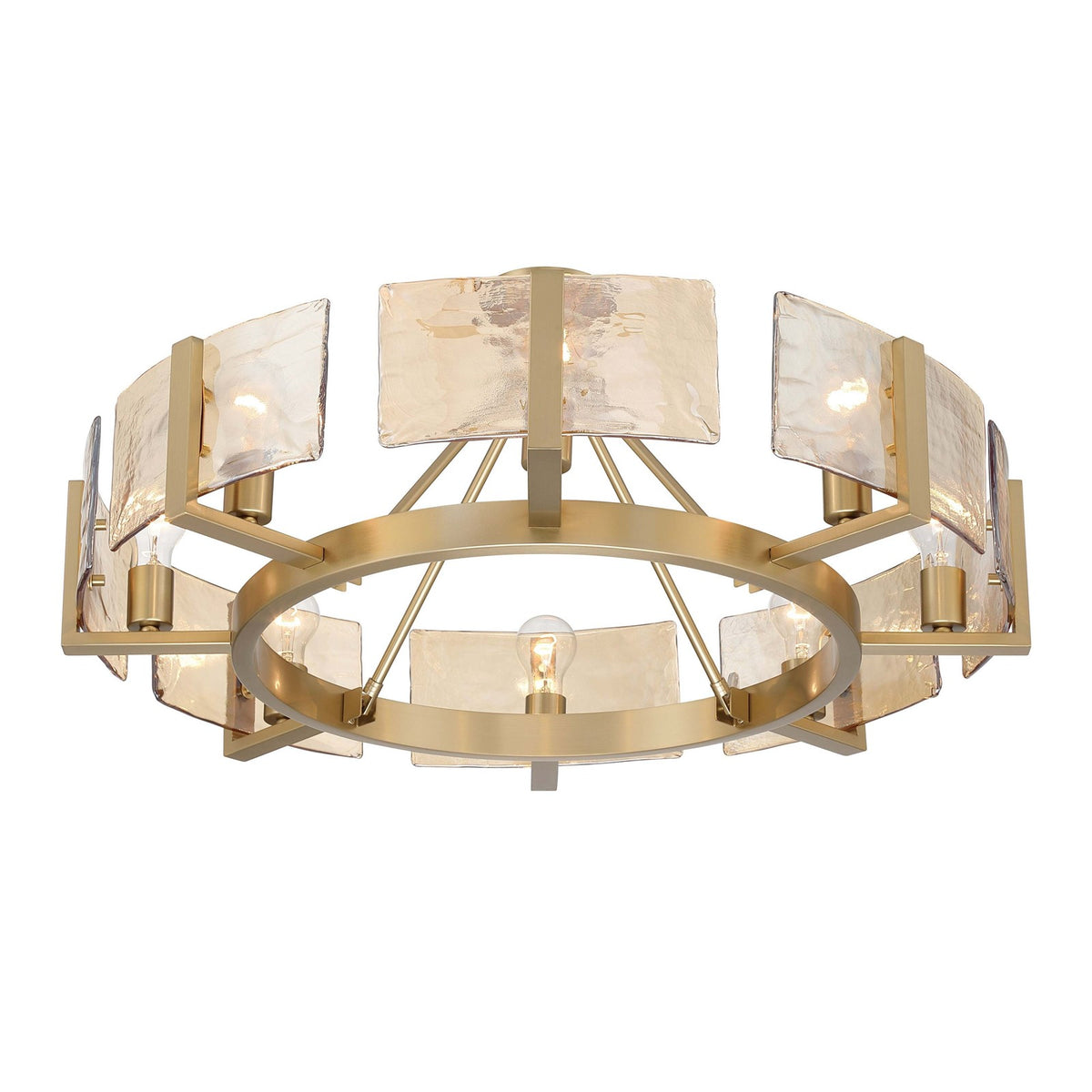 Golden Lighting Aenon 32in 8-Light Semi-Flush Mount | Rustic Brushed Champagne Brass and Amber Water Glass | Foyer & Dining | Model 3164-8SF BCB-AWG