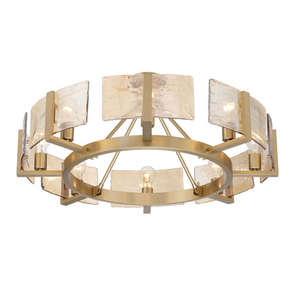 Golden Lighting Aenon 32in 8-Light Semi-Flush Mount | Rustic Brushed Champagne Brass and Amber Water Glass | Foyer & Dining | Model 3164-8SF BCB-AWG