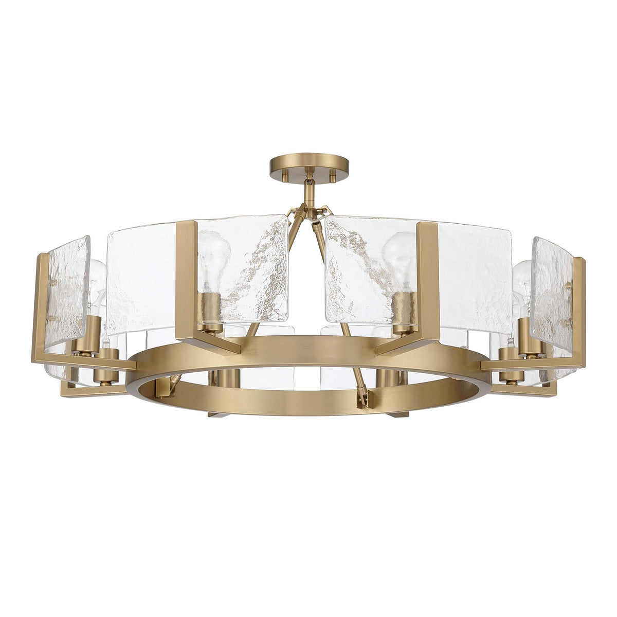 Golden Lighting Aenon 32in 8-Light Semi-Flush Mount | Rustic Brushed Champagne Brass and Hammered Water Glass | Dining Room | Model 3164-8SF BCB-HWG
