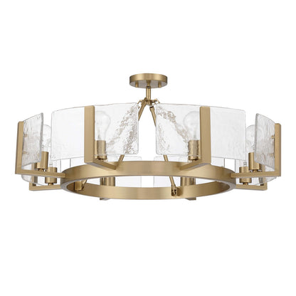 Golden Lighting Aenon 32in 8-Light Semi-Flush Mount | Rustic Brushed Champagne Brass and Hammered Water Glass | Dining Room | Model 3164-8SF BCB-HWG