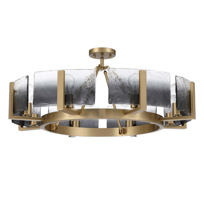 Golden Lighting Aenon 32in 8-Light Semi-Flush Mount | Rustic Brushed Champagne Brass and Smokey Water Glass | Foyer & Living | Model 3164-8SF BCB-SWG