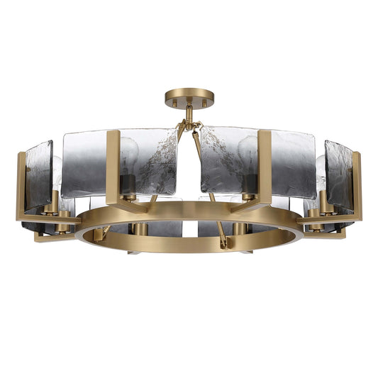 Golden Lighting Aenon 32in 8-Light Semi-Flush Mount | Rustic Brushed Champagne Brass and Smokey Water Glass | Foyer & Living | Model 3164-8SF BCB-SWG