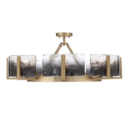 Golden Lighting Aenon 32in 8-Light Semi-Flush Mount | Rustic Brushed Champagne Brass and Smokey Water Glass | Foyer & Living | Model 3164-8SF BCB-SWG