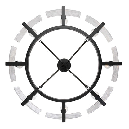 Golden Lighting Aenon 32in 8-Light Semi-Flush Mount | Rustic Matte Black and Hammered Water Glass | Entryway & Kitchen | Model 3164-8SF BLK-HWG