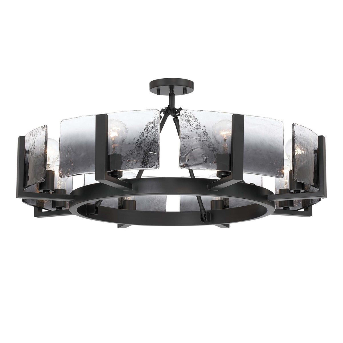 Golden Lighting Aenon 32in 8-Light Semi-Flush Mount | Rustic Matte Black and Smoky Water Glass | Entryway & Kitchen | Model 3164-8SF BLK-SWG