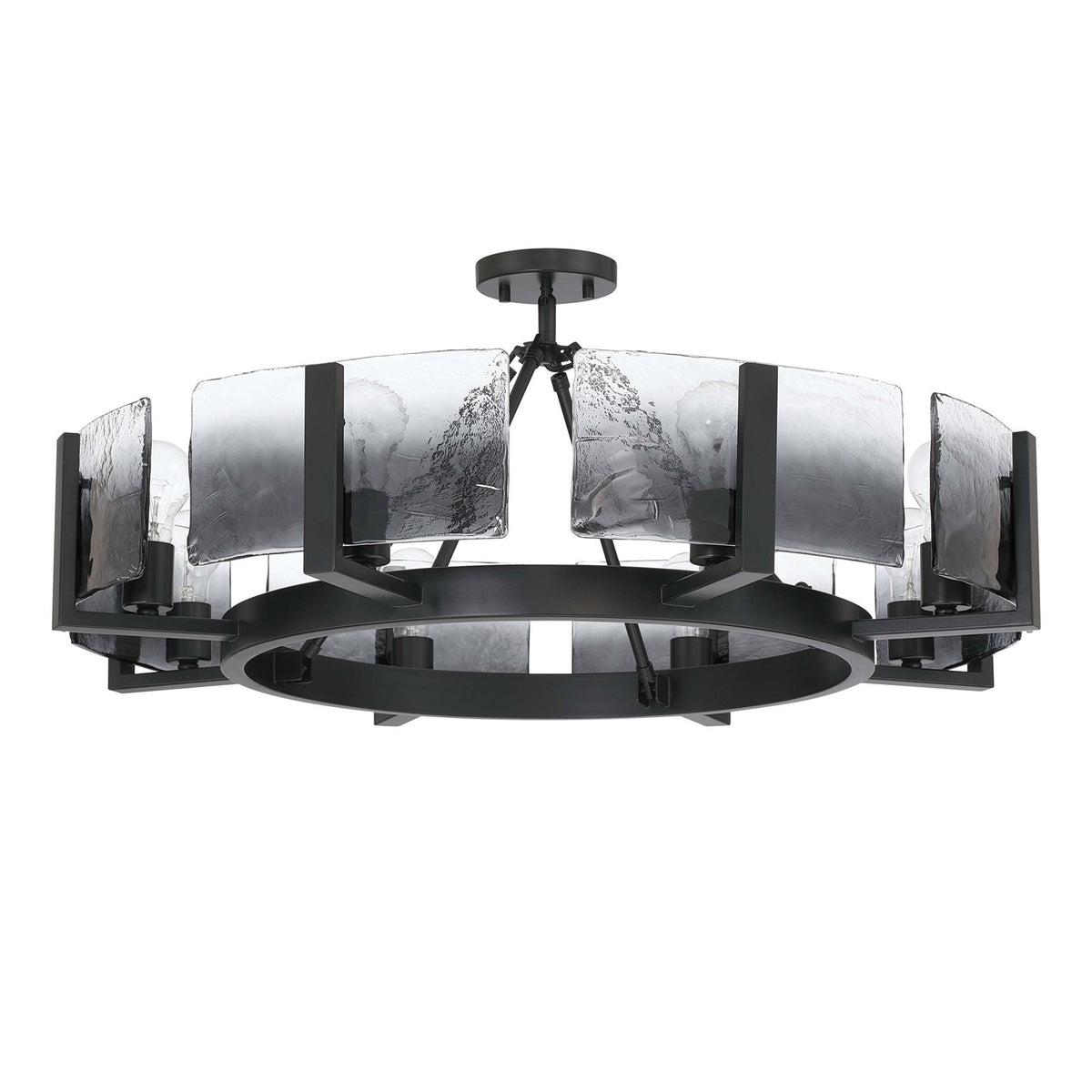 Golden Lighting Aenon 32in 8-Light Semi-Flush Mount | Rustic Matte Black and Smoky Water Glass | Entryway & Kitchen | Model 3164-8SF BLK-SWG