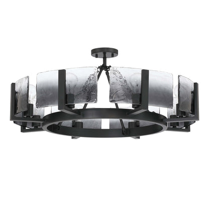 Golden Lighting Aenon 32in 8-Light Semi-Flush Mount | Rustic Matte Black and Smoky Water Glass | Entryway & Kitchen | Model 3164-8SF BLK-SWG