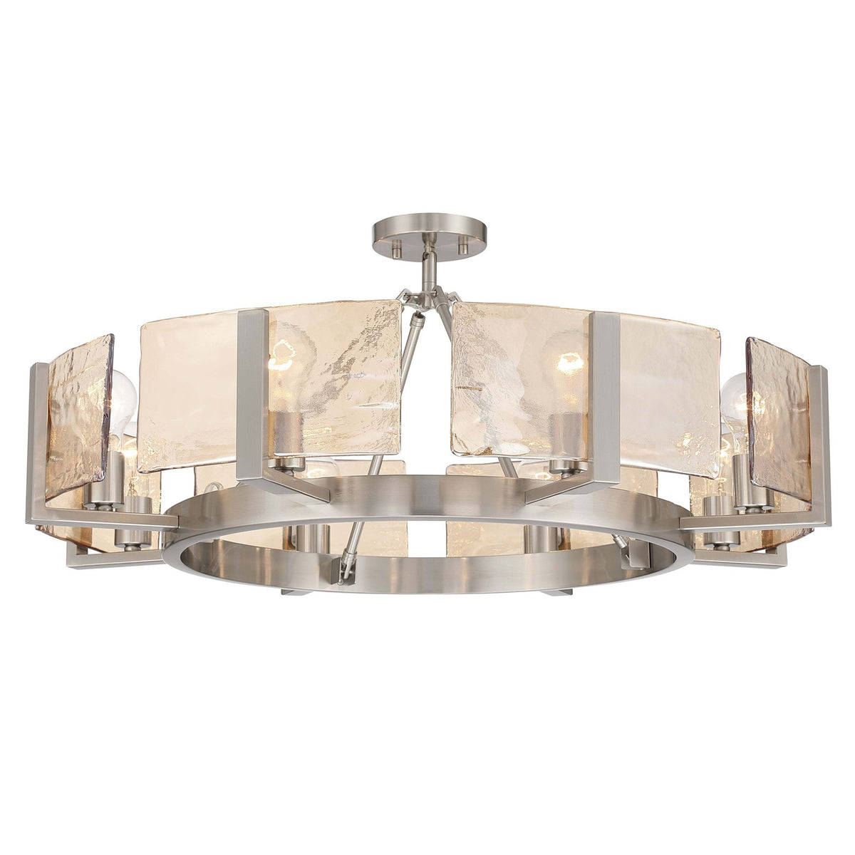 Golden Lighting Aenon 32in 8-Light Semi-Flush Mount | Rustic Pewter and Amber Water Glass | Dining Room & Foyer | Model 3164-8SF PW-AWG