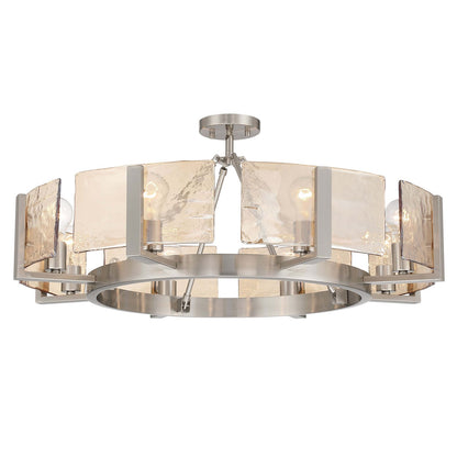 Golden Lighting Aenon 32in 8-Light Semi-Flush Mount | Rustic Pewter and Amber Water Glass | Dining Room & Foyer | Model 3164-8SF PW-AWG