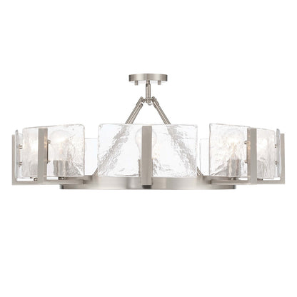 Golden Lighting Aenon 32in 8-Light Semi-Flush Mount | Rustic Pewter and Hammered Water Glass | Foyer & Dining Room | Model 3164-8SF PW-HWG