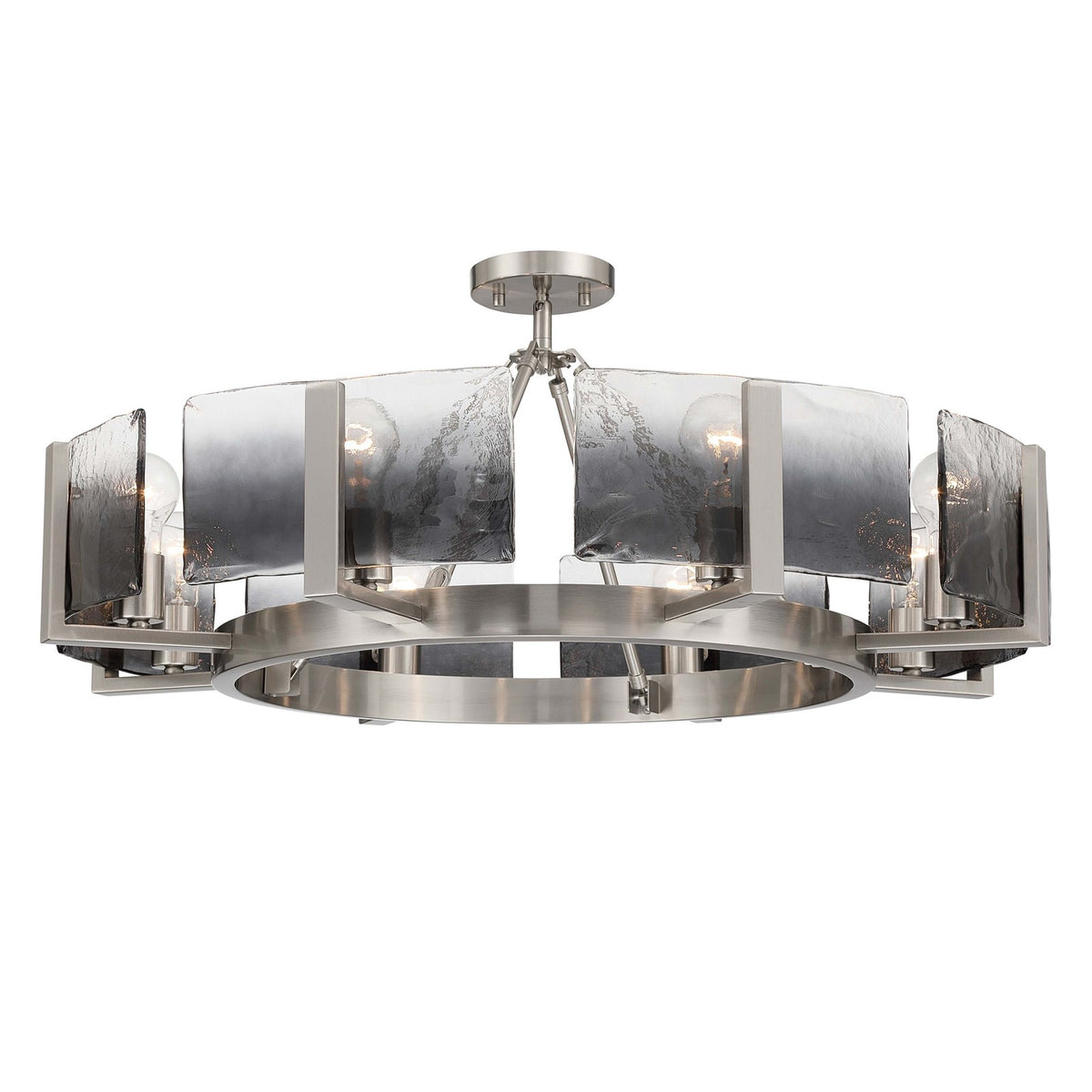 Golden Lighting Aenon 32in 8-Light Semi-Flush Mount | Rustic Lodge Pewter Steel and Smoky Water Glass | Dining Room & Foyer | Model 3164-8SF PW-SWG