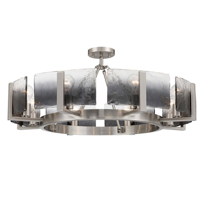 Golden Lighting Aenon 32in 8-Light Semi-Flush Mount | Rustic Lodge Pewter Steel and Smoky Water Glass | Dining Room & Foyer | Model 3164-8SF PW-SWG