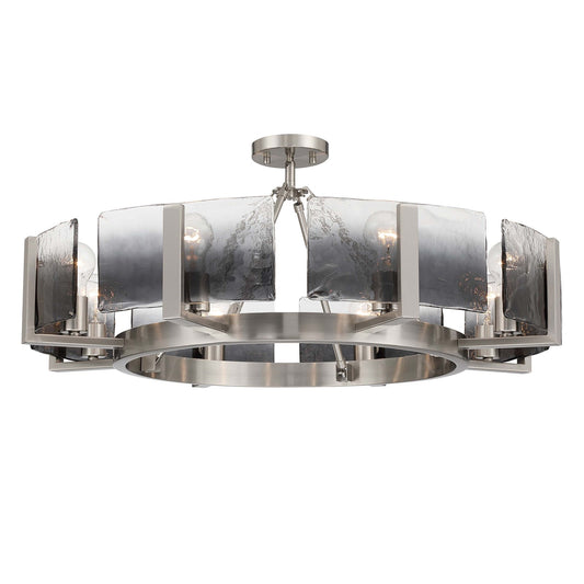 Golden Lighting Aenon 32in 8-Light Semi-Flush Mount | Rustic Lodge Pewter Steel and Smoky Water Glass | Dining Room & Foyer | Model 3164-8SF PW-SWG