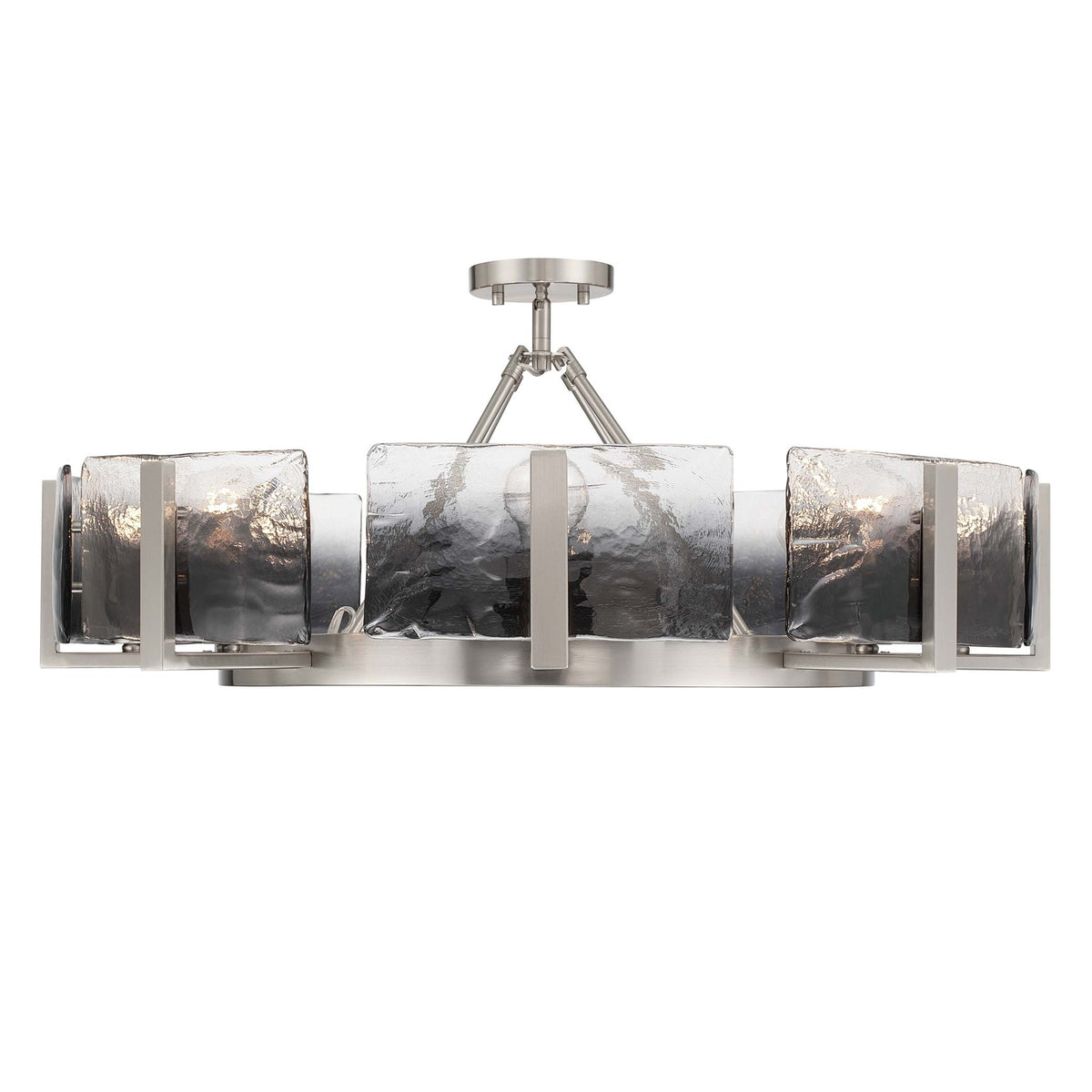 Golden Lighting Aenon 32in 8-Light Semi-Flush Mount | Rustic Lodge Pewter Steel and Smoky Water Glass | Dining Room & Foyer | Model 3164-8SF PW-SWG