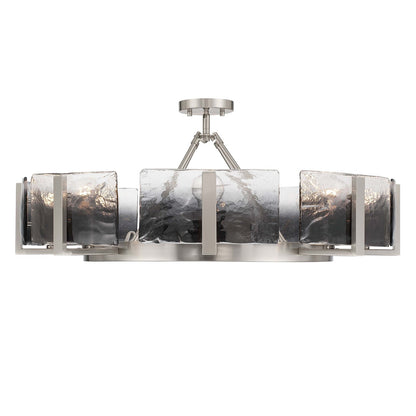 Golden Lighting Aenon 32in 8-Light Semi-Flush Mount | Rustic Lodge Pewter Steel and Smoky Water Glass | Dining Room & Foyer | Model 3164-8SF PW-SWG