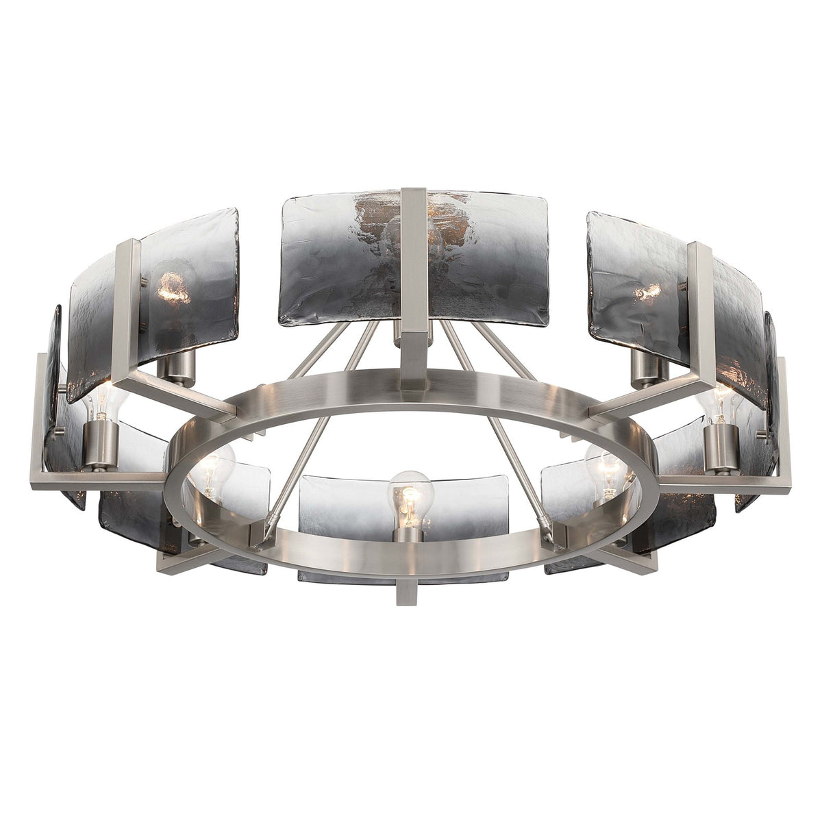 Golden Lighting Aenon 32in 8-Light Semi-Flush Mount | Rustic Lodge Pewter Steel and Smoky Water Glass | Dining Room & Foyer | Model 3164-8SF PW-SWG