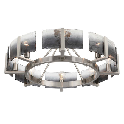 Golden Lighting Aenon 32in 8-Light Semi-Flush Mount | Rustic Lodge Pewter Steel and Smoky Water Glass | Dining Room & Foyer | Model 3164-8SF PW-SWG