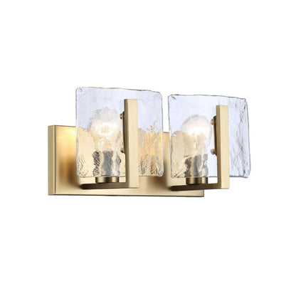 Golden Lighting Aenon 14.25in 2-Light Vanity Light | Rustic Brushed Champagne Brass and Hammered Water Glass | Bathroom | Model 3164-BA2 BCB-HWG