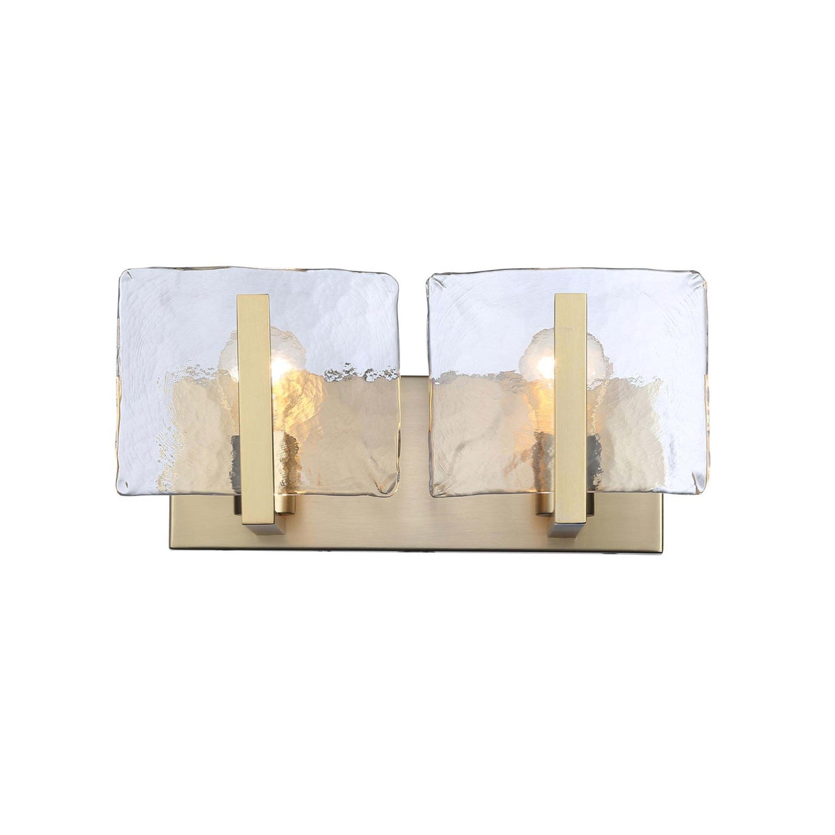 Golden Lighting Aenon 14.25in 2-Light Vanity Light | Rustic Brushed Champagne Brass and Hammered Water Glass | Bathroom | Model 3164-BA2 BCB-HWG