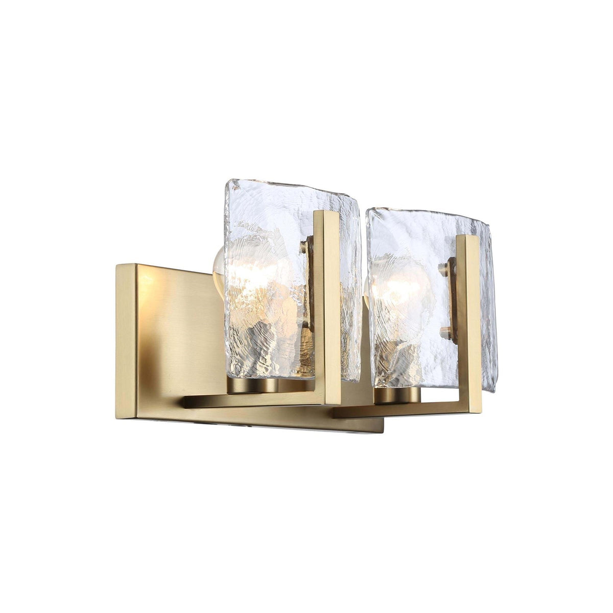 Golden Lighting Aenon 14.25in 2-Light Vanity Light | Rustic Brushed Champagne Brass and Hammered Water Glass | Bathroom | Model 3164-BA2 BCB-HWG